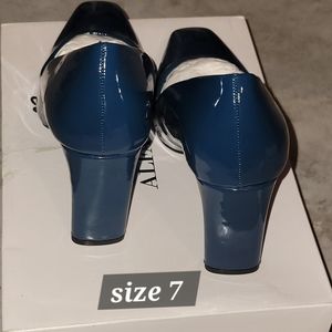 Alfani Womens Step N Flex Tarah Square Toe Pumps Teal Patent Size 7M